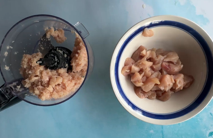 préparation jambon de poulet maison mélange mixé et morceaux