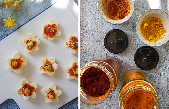 Ingrédients pour colorer naturellement du beurre avec curcuma paprika et graines de pavot