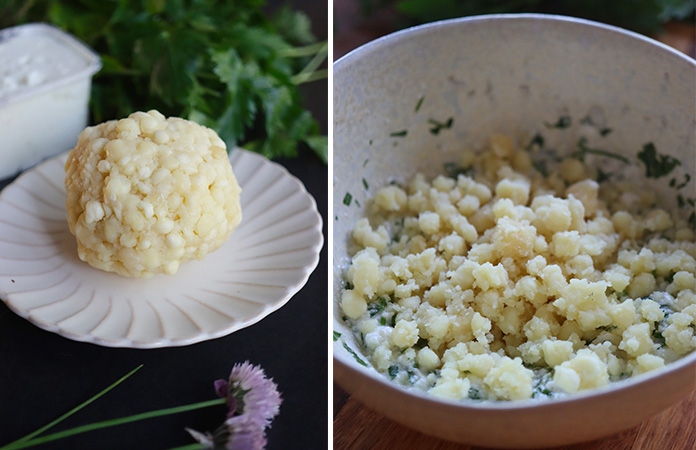 Petites boulettes de Boulette de Wallonie détachées à la main pour préparer le dip