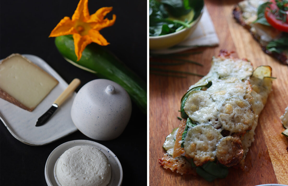 Wrap de courgette au fromage de brebis, chèvre frais et truite fumée