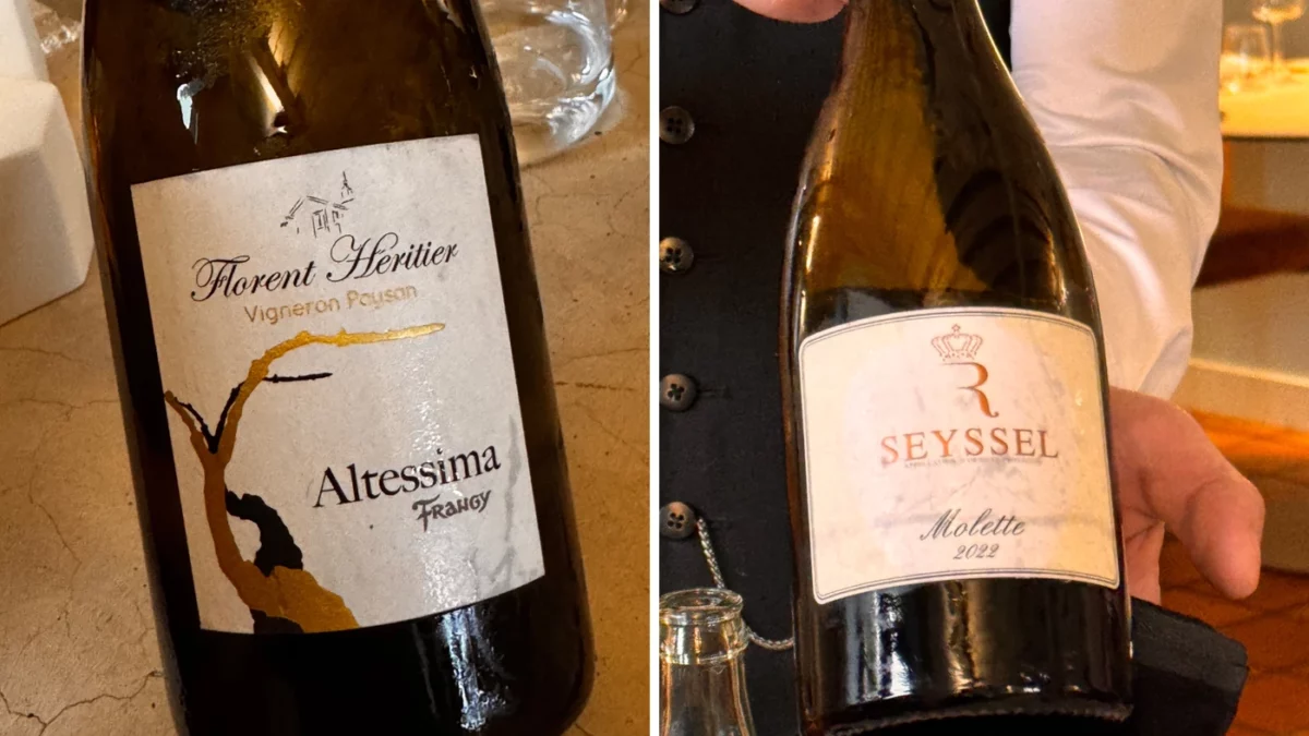 Bouteilles d’Altesse et de Molette, deux cépages dégustés autour de Seyssel.